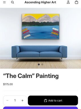 “The Calm” Abstract Landscape Painting - Blue, Yellow, Green Accents